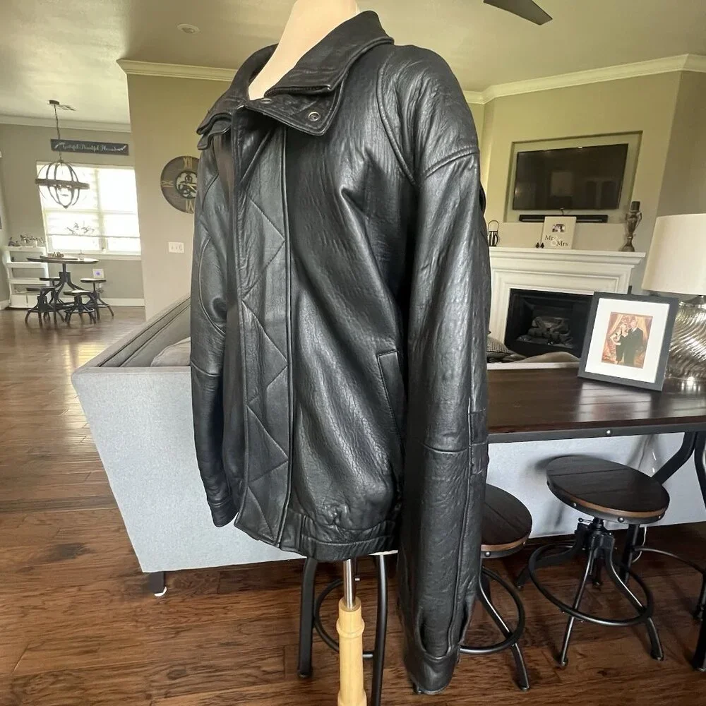 VTG John Ashford Leather Bomber Jacket Large Black Genuine New Zealand Lambskin - Picture 2 of 16